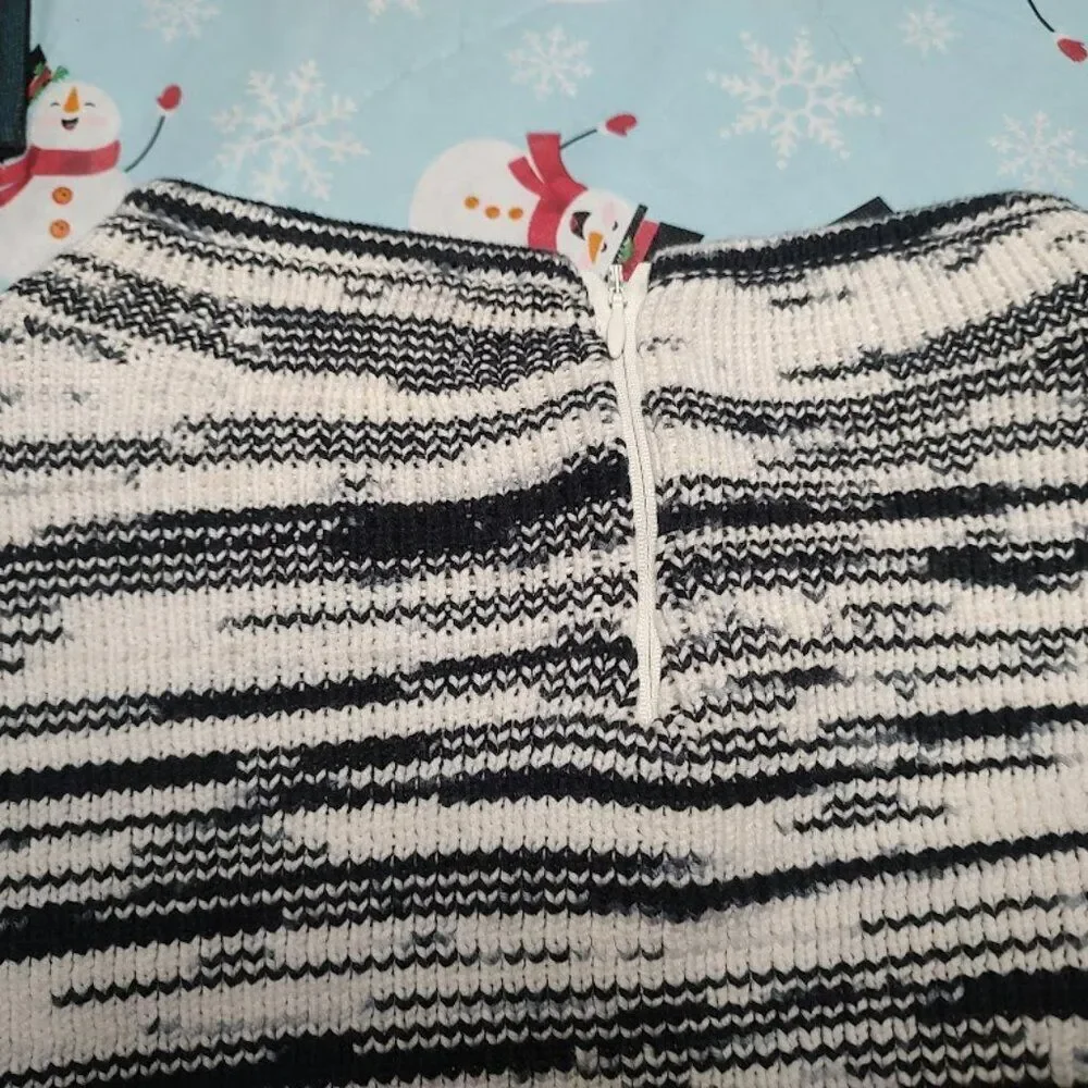 New Nine West Black White Funnel Neck Drop Shoulder Sweater Women's XXL